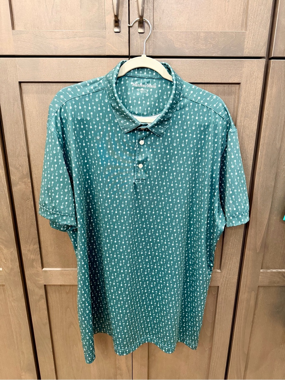 Mizzen+Main Green Printed Polo Shirt Like New Size XXL